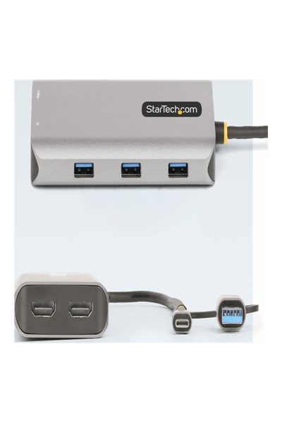 StarTech.com USB-C multiportadapter med ansluten USB-C till USB-A-dongel, dubbel HDMI (4K 30Hz/1080p 60Hz), 3x USB-A, minidockningsstation för laptop, resedockning, 40 cm kabel - 167B-USBC-MULTIPORT