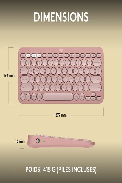 Logitech Pebble Keys 2 K380s - Mini - Wireless - RF Wireless + Bluetooth - Scissor key switch - AZERTY - Pink - 920-011805