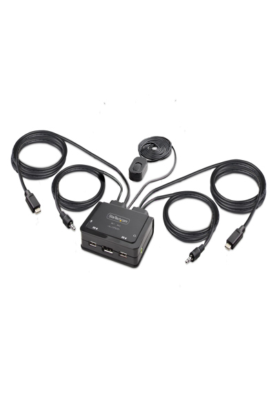 StarTech.com KVM-switch med 2 portar och USB-C-kabel, 4K 60Hz DisplayPort-utgång, kompakt KVM med 1,2 m integrerade USB typ-C/ljudkablar, bussdriven - C2-D46-UC2-CBL-KVM