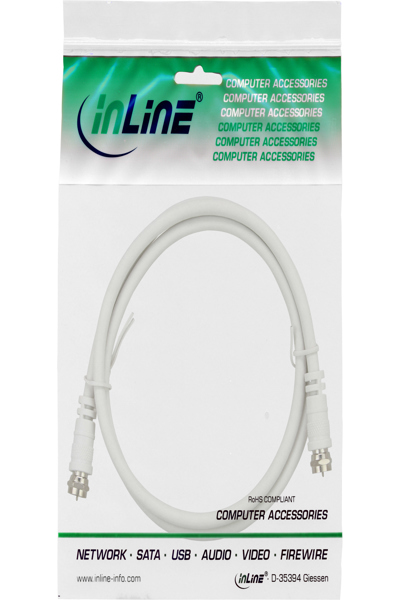 Câble SAT InLine 2x blindé ultra faible perte 2x F-mâle >75dB blanc 5m
