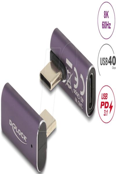 Adaptateur USB Delock - USB-C 24 broches (M) coudé gauche/droite vers USB-C 24 broches (F)