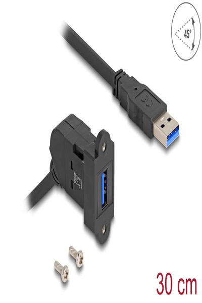 Delock USB-förlängningskabel - USB (hane) till USB (hona) vinklad, panelmonterbar - 67153