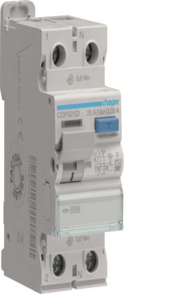Disjoncteur différentiel Hager CDF525D 2P 10 kA 25 A 30 mA type F