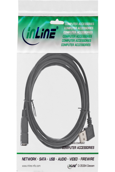 Câble intelligent USB 2.0 InLine coudé + réversible Type A mâle / femelle noir 2 m