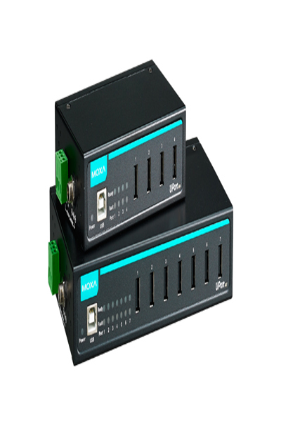 Moxa UPort 407-T w/o Adapter - USB 2.0 - USB 1.1 - USB 2.0 - USB 2.0 - 480 Mbit/s - Black - Metal