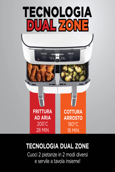 SharkNinja Ninja AF400EU, Hot air fryer, 9.5 L, Double, White, Rotary, Touch, Stand-alone - AF400EUWH