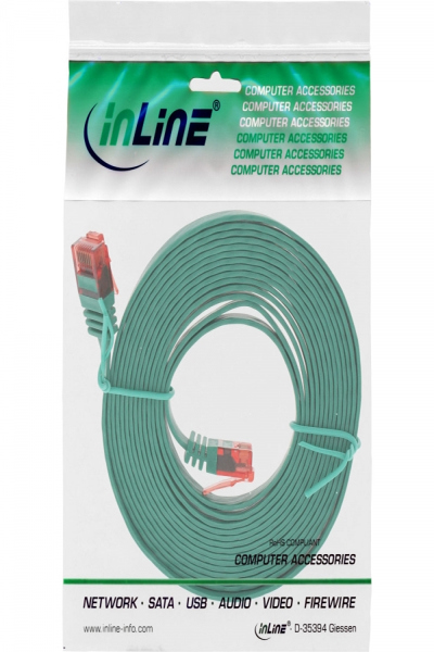 Câble patch plat ultra-fin InLine U/UTP Cat.6 Gigabit prêt vert 3 m