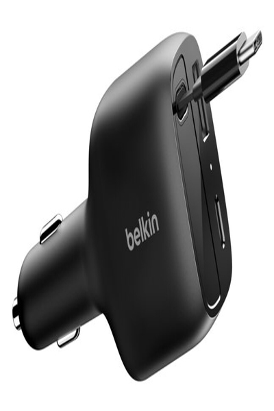 BELKIN 75W 2-PORT W/ RETRACTABLE USB-C CABLE CAR - CCC001HQBK