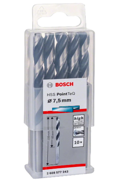 Bosch 10Metallspiralbohrer2608577243HSS PointTeQ DIN 338 7.5mm