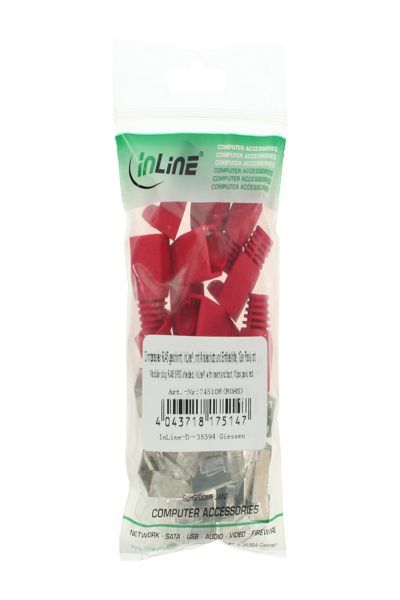 Connecteur à sertir en ligne RJ45 8P8C blindé avec enfileur et protection anti-pliage - rouge