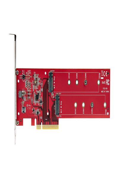 StarTech.com Dubbelt M.2 PCIe SSD-adapterkort, x8/x16 Dubbel NVMe eller AHCI M.2 SSD till PCI Express 4.0, Upp till 7,8 GBps/enhet, För 2242/2260/2280/22110 mm PCIe M-Key M2 SSD-diskar, Bifurcation krävs - DUAL-M2-PCIE-CARD-B