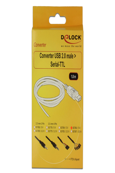 Delock Konverterare USB 2.0 > Seriell-TTL 6-stifts stiftkontakt individuellt 1,8 m (5 V) - 83786