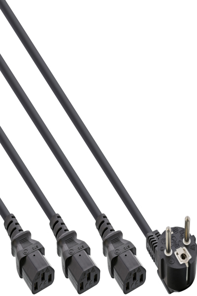 Câble d'alimentation en Y InLine 1x CEE 7/7 / 3x IEC C13 mâle 3 broches - noir - 1,8 m