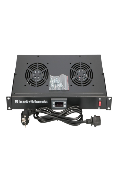 Extralink 1U 19" fan panel with 2 fans and thermostat - EX.19089