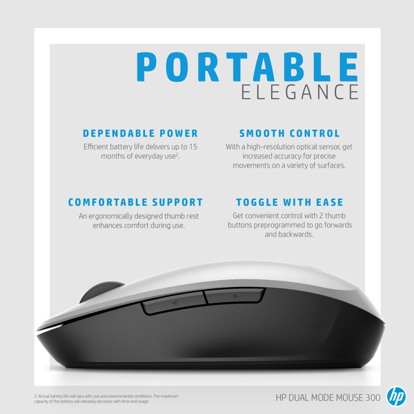 HP Dual Mode Optical Wireless Bluetooth 2.4 GHz Mouse (6CR72AA#ABB) - 6CR72AA#ABB