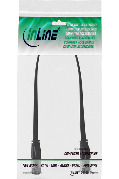 Câble patch plat Cat.8.1 en ligne noir 0,3 m