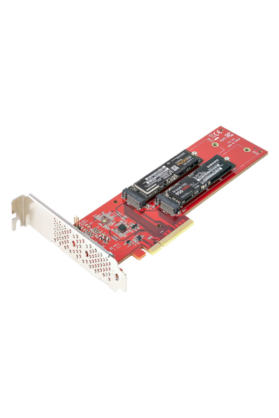 StarTech.com Dubbelt M.2 PCIe SSD-adapterkort, x8/x16 Dubbel NVMe eller AHCI M.2 SSD till PCI Express 4.0, Upp till 7,8 GBps/enhet, För 2242/2260/2280/22110 mm PCIe M-Key M2 SSD-diskar, Bifurcation krävs - DUAL-M2-PCIE-CARD-B