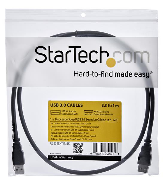 StarTech 1m Black SuperSpeed USB 3.0 Extension Cable - USB3SEXT1MBK