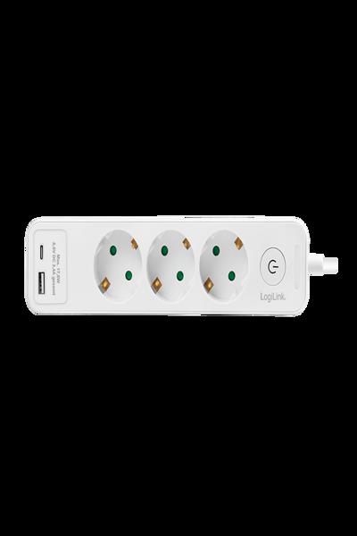 LogiLink 3-uttag Power Strip USB-A USB-C 1,5 m kabel - LPS279U