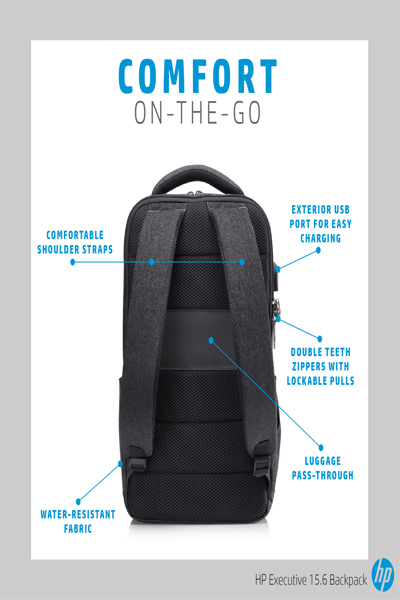 HP Executive 15.6 Backpack: 870g - 6KD07AA