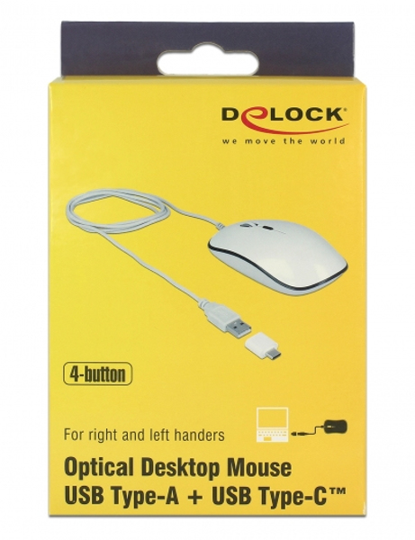 Delock 12532 - Ambidextrous - Optical - USB Type-A - 3200 DPI - White - 12532