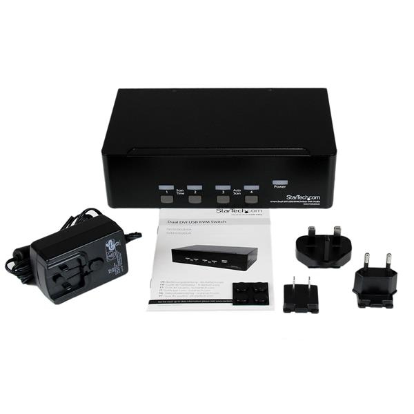 StarTech 4 Port Dual DVI USB KVM Switch with Audio & USB 2.0 Hub - 2048 x 1536 pixels - Black - SV431DD2DUA