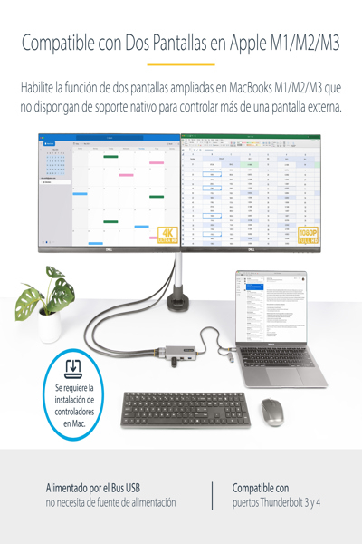 StarTech.com USB-C multiportadapter med ansluten USB-C till USB-A-dongel, dubbel HDMI (4K 30Hz/1080p 60Hz), 3x USB-A, minidockningsstation för laptop, resedockning, 40 cm kabel - 167B-USBC-MULTIPORT
