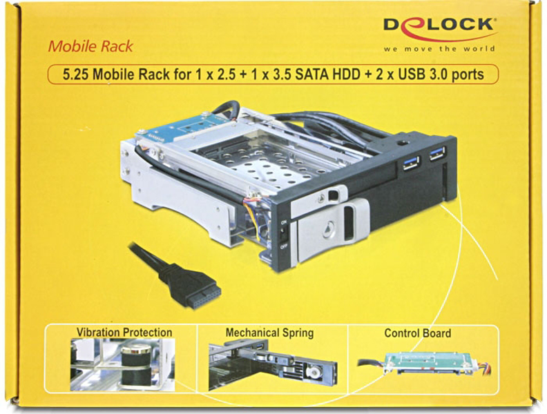 Delock 5.25 Mobile Rack for 1 x 2.5 + 1 x 3.5 SATA HDD + 2 x USB 3.0 ports - 47209