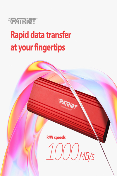 PATRIOT Memory Transporter Lite, 512 GB, USB Type-C, 3.2 Gen 2 (3.1 Gen 2), 1000 MB/s, Red - PTPL512GPEC