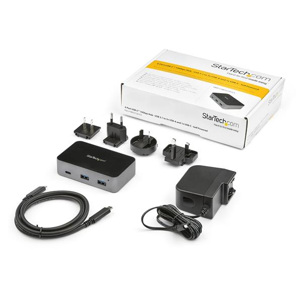 StarTech HB31C3A1CS 4-port USB-C hub (10 Gbit/s, 3x USB-A and 1x USB-C, 1m host cable, powered, with power supply) - Hub - 1 x USB-C + 3 x USB 3.1 - Desktop - AC 110/240 V - HB31C3A1CS