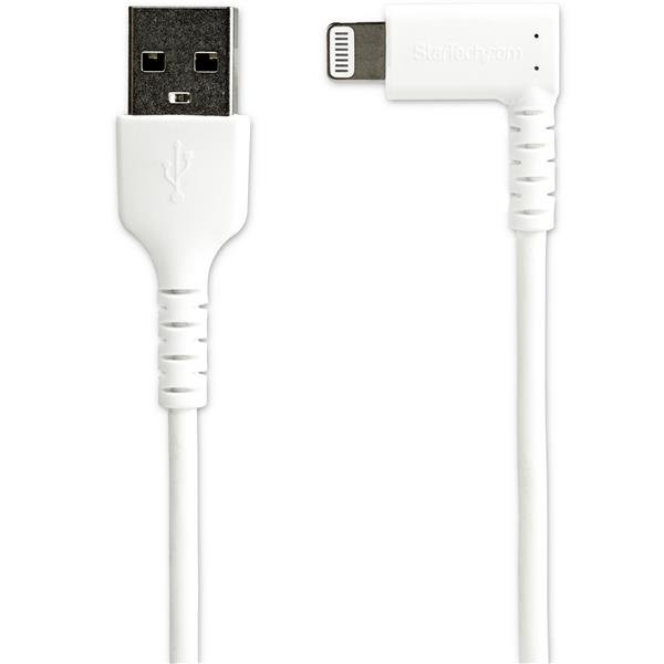 StarTech RUSBLTMM2MWR 2.0m Angled Lightning to USB Cable - Robust Apple MFi Certified Cable - White - Lightning Cable - Lightning (M) angled to USB (M) - 2.0m - double insulation - white - for Apple iPad/iPhone/iPod (Lightning) (RUSBLTMM2MWR) - RUSBLTMM2MWR