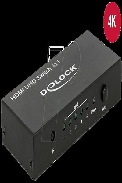 Delock HDMI UHD-switch 5 x HDMI-ingång > 1 x HDMI-utgång 4K - 18685