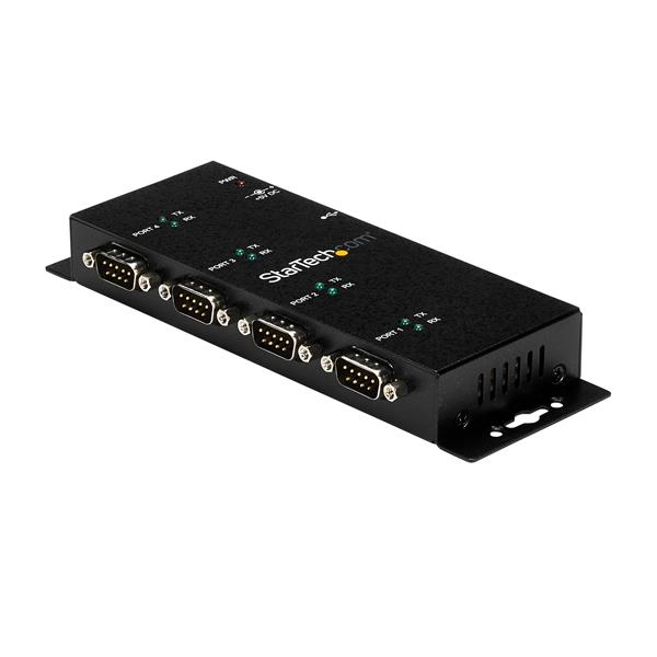 StarTech 4 Port USB to Serial RS232 Adapter Hub - Industrial DIN rail - wall mountable - serial adapter - USB2.0 - RS-232 x 4 - black (ICUSB2324I) - ICUSB2324I