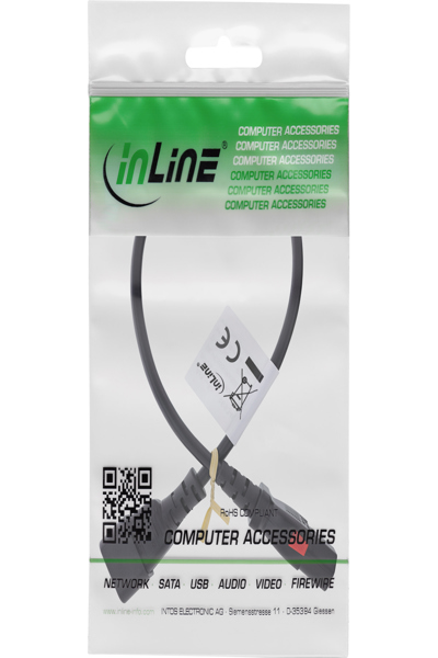 InLine IEC extension cable - C13 lockable to C14 - black - 0.5m