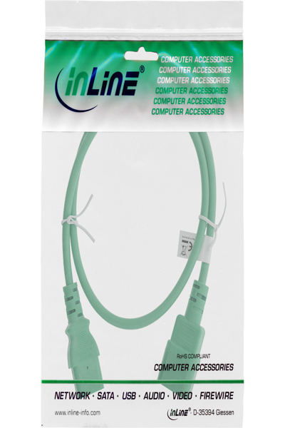 Rallonge pour appareil froid InLine - C13 / C14 - verte - 1 m