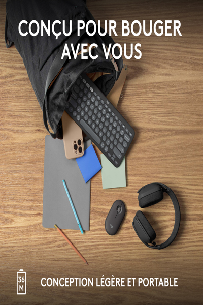 Logitech Pebble Keys 2 K380s - Mini - Wireless - RF Wireless + Bluetooth - Scissor key switch - AZERTY - Graphite - 920-011803