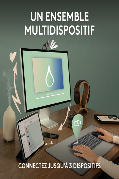 Logitech 920-012209 - Wireless - RF Wireless + Bluetooth - Scissor key switch - AZERTY - Graphite - Mouse included - 920-012209