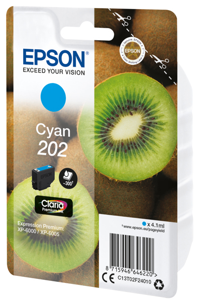 Encre Epson Kiwi Singlepack Cyan 202 Claria Premium - Rendement standard - 4,1 ml - 300 pages - 1 pièce(s)