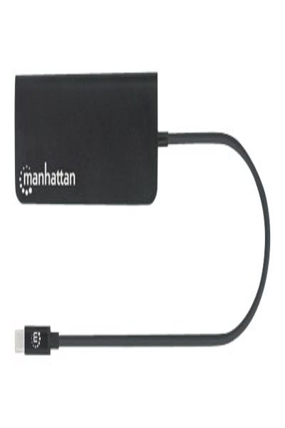 Manhattan USB-C Dock/Hub with Card Reader - Ports (x5): Ethernet - USB-A (3) and USB-C - 5 Gbps (USB 3.2 Gen1 aka USB 3.0) - With Power Delivery (100W) to USB-C Port (Note additional USB-C wall charger and USB-C cable needed) - Aluminium - Black - Three Year Warran - 152372