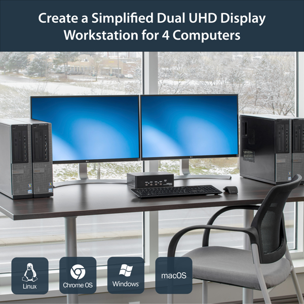 StarTech 4-Port Dual DisplayPort KVM Switch - 4K 60Hz - 3840 x 2160 pixels - 4K Ultra HD - Rack mounting - 18 W - 2U - Black - SV431DPDDUA2