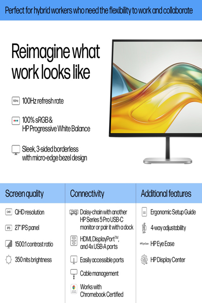 HP 527pq IPS WQHD 2560x1440 Monitor: 27-inch, 100Hz, DP/HDMI/USB