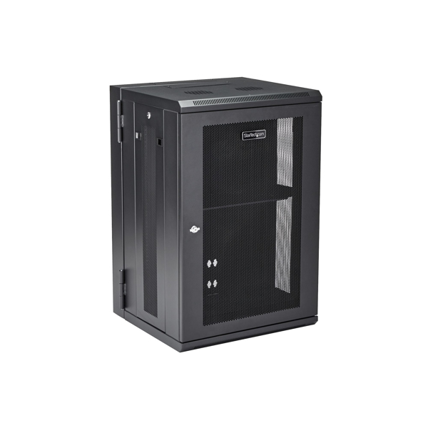 StarTech 18U Wall Mount Server Rack - up to 51cm deep - Hinged Chassis - Nätverksskåp - Server Cabinet - Rack Enclosure Cabinet - Wall Mountable - Black - 18U - RK1820WALHM