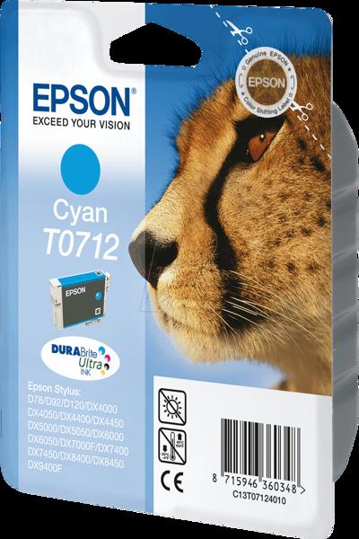 Encre Epson Cheetah Singlepack Cyan T0712 DURABrite Ultra - Originale - Cyan - Epson Stylus D120 Epson Stylus D120 Epson Stylus D78 Epson Stylus D92 Epson Stylus D92 Epson... - 1 pièce(s) - Impression jet d'encre - Chine