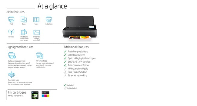HP OfficeJet 250 Mobile All-in-One Printer - Print - copy - scan - 10-sheet ADF - Thermal inkjet - Colour printing - 4800 x 1200 DPI - A4 - Direct printing - Black - CZ992A