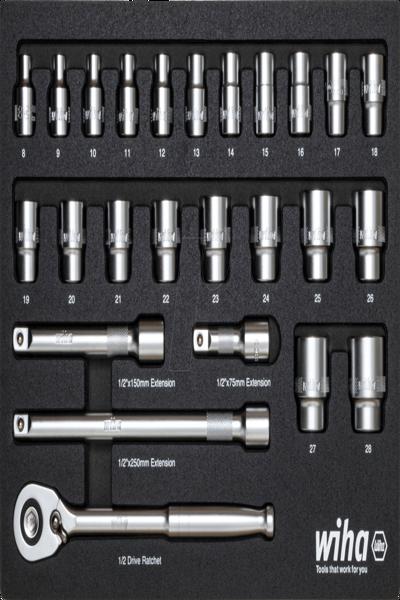 Wiha 44740 Jeu de clés à douille 1/2", 26 pièces