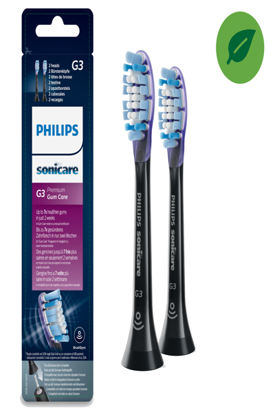 Philips Sonicare G3 Premium Gum Care HX9052/33 2x Interchangeable sonic toothbrush heads - 2 pc(s) - Black - Soft - Rubber - 2 Series plaque control 2 Series plaque defense 3 Series gum health DiamondClean DiamondClean... - HX9052/33