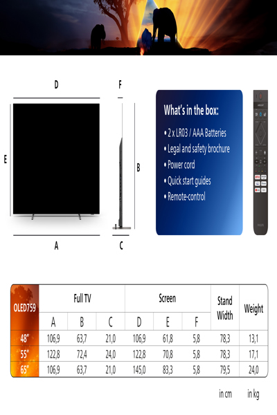 Philips 48OLED759/12, 48", 3840 x 2160 pixels, LED, Smart TV, Wi-Fi, Chrome - 48OLED759/12