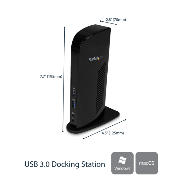 StarTech USB 3.0 Docking Station, compatible with Windows / macOS, supports dual displays, HDMI and DVI, incl. DVI to VGA adapter - Docking Station - USB - GigE - USB3SDOCKHD