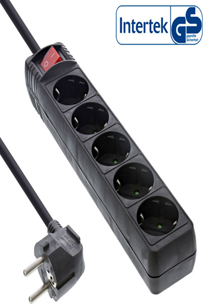 Bloc multiprises InLine - 5 prises avec terre CEE 7/3 - noir - 1,5 m