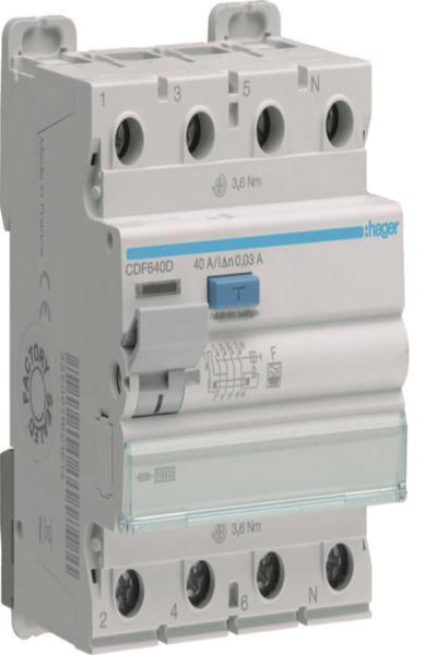 Hager Prise de courant CDF640D 4P 10kA 40A 30mA Typ F